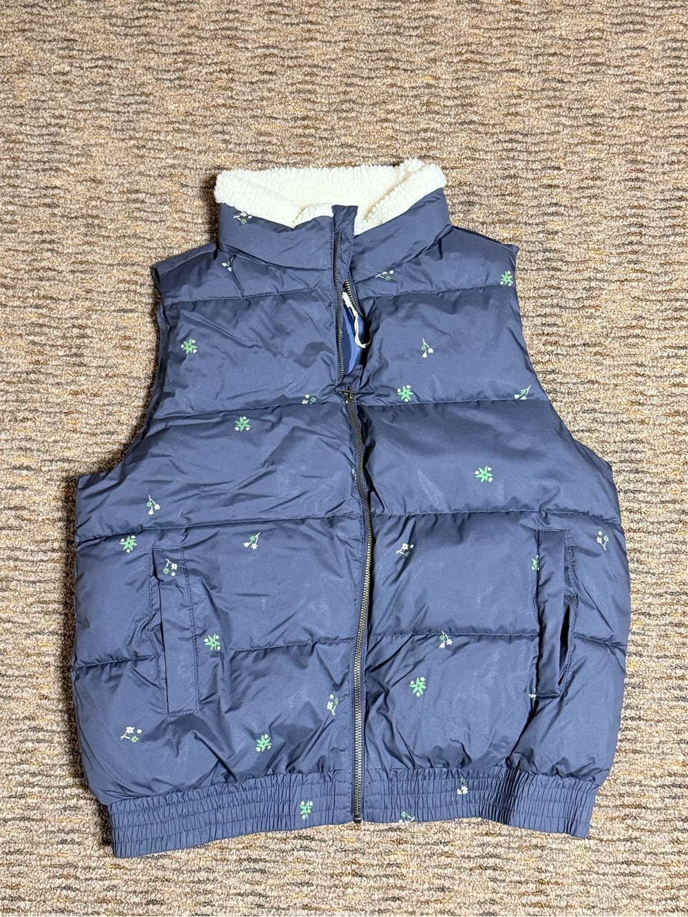 Women’s Navy Blue Puffer Vest with Sherpa Lining